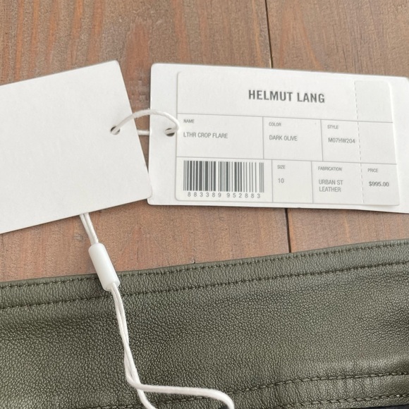 Helmut Lang women dark olive khaki lamb leather flare pants NWT - Picture 7 of 9